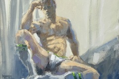 Robert C. Rore - Mann mit Wadenstrümpfen - 2024  Öl  24x30cm