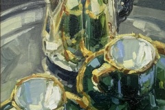Robert C. Rore - Stillleben mit silberner Kaffeekanne - 2024  Öl  34x23cm