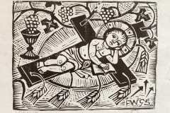 JESUSKIND AUF DEM KREUZ LIEGEND / 1995 / Holzschnitt   23,4  x  31,6 cm WVZ. 258