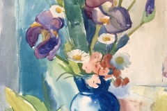 BLUMEN IN BLAUER VASE / 1951 / Aquarell signiert /datiert. 61 x 43 cm 